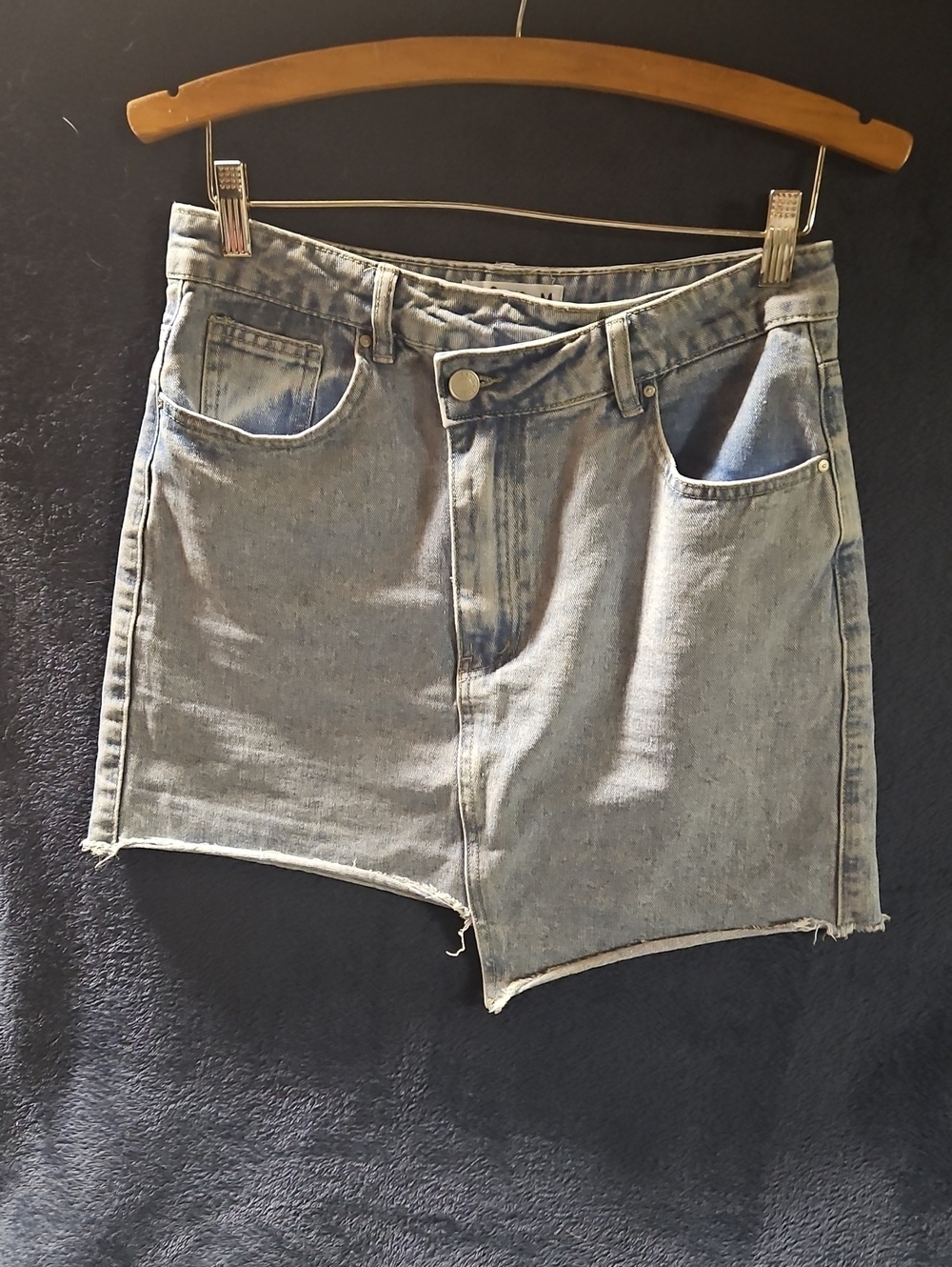refuge Light Blue Washed Denim Cutoff Skirt